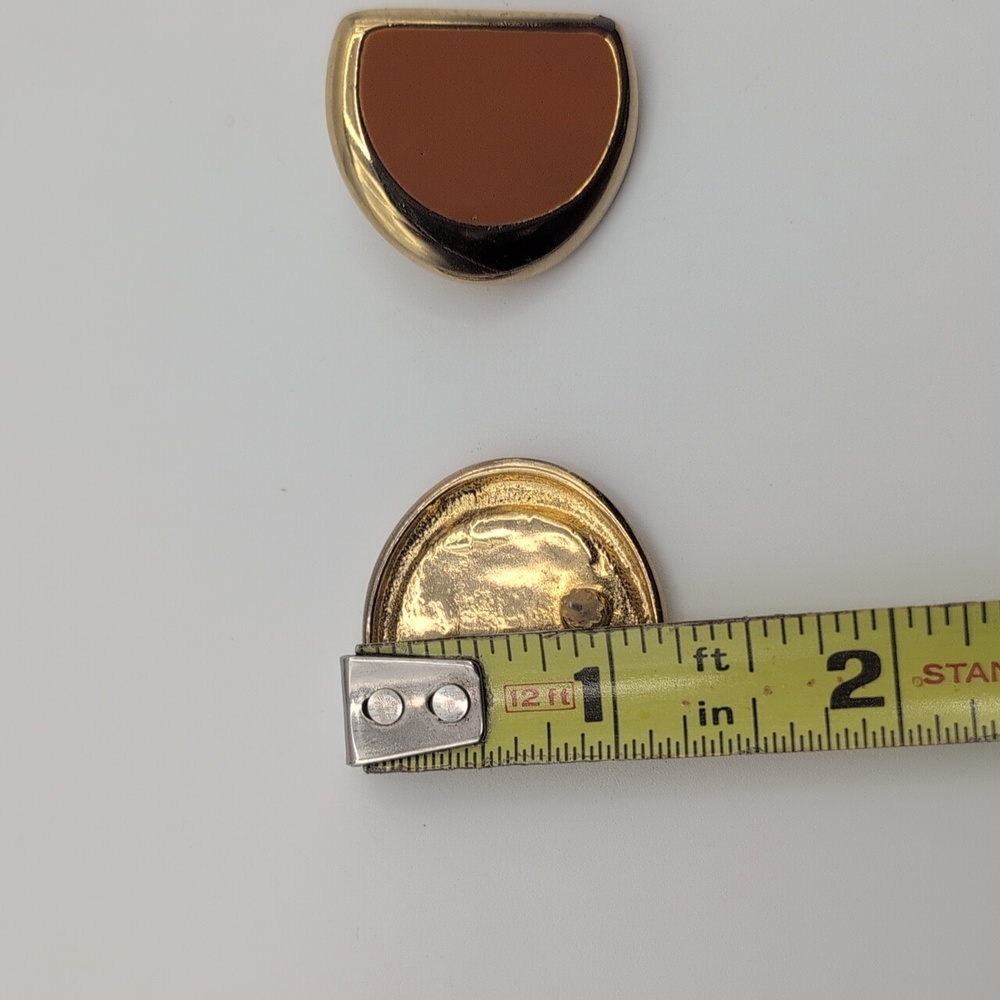 Orange And Gold Toned Half Circle Button  Stud Earrings - Picture 7 of 7
